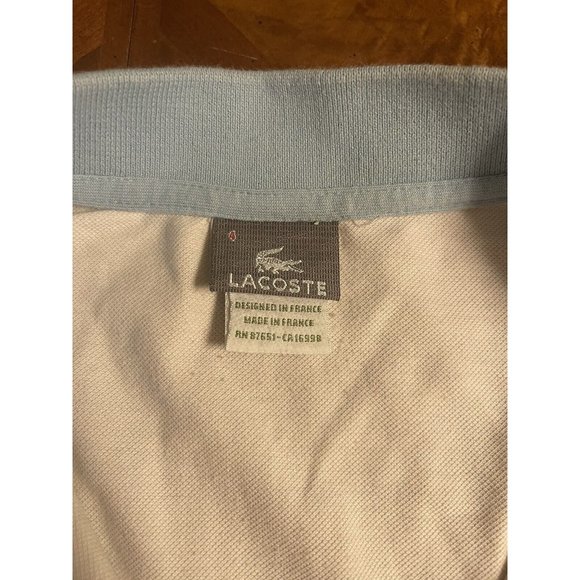 LACOSTE White Blue Slim Fit Polo Women's Short Sleeve Shirt Cotton Blend Size 4 - Picture 4 of 9